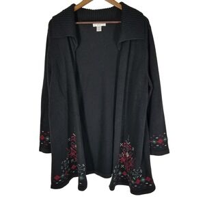 Christopher & Banks Petite Black Fair Isle Christmas‎ Tree Cardigan Sweater PXL